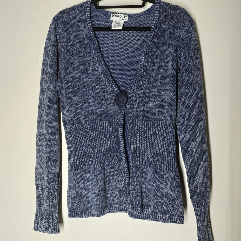 NorthStyle Floral Ribbed Knit‎ Cardigan Sweater Y2K Cottagecore Women's M